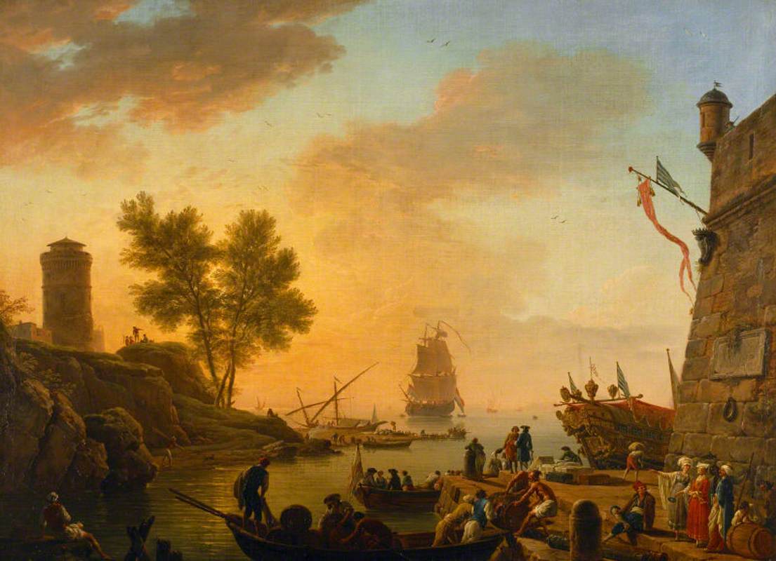 Evening: Habour Scene with Boats Being Unloaded and Spectators