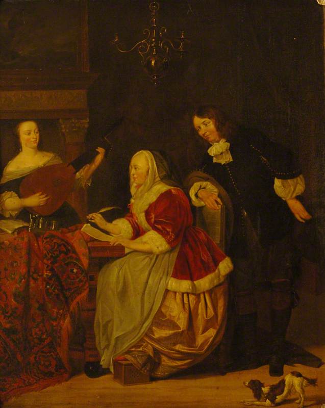 A Young Woman Composing Music, Observed by a Man, with Another Woman Playing the Lute