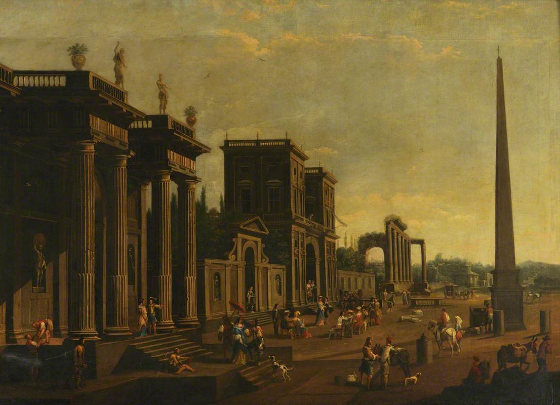 An Architectural Capriccio with Figures and an Obelisk