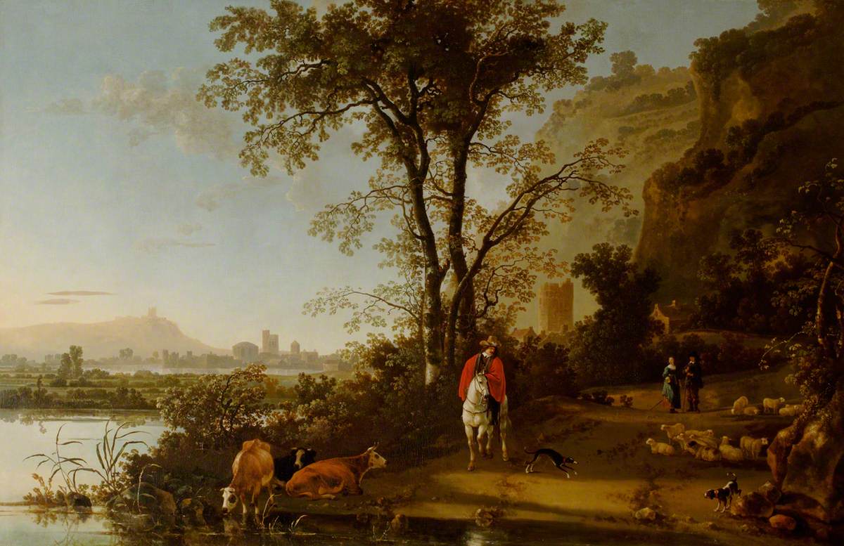 Landscape with a Horseman, Figures, and Cattle