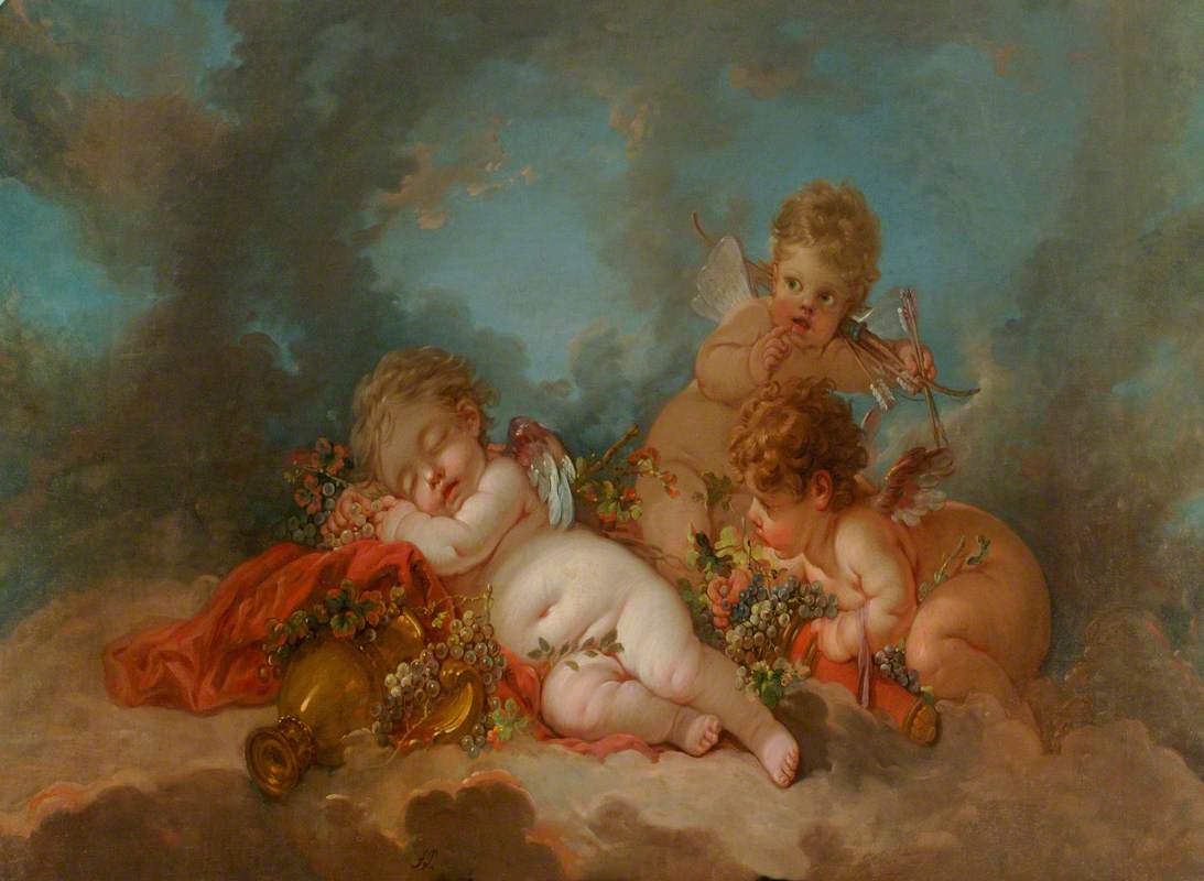 Three Cupids Floating in the Clouds