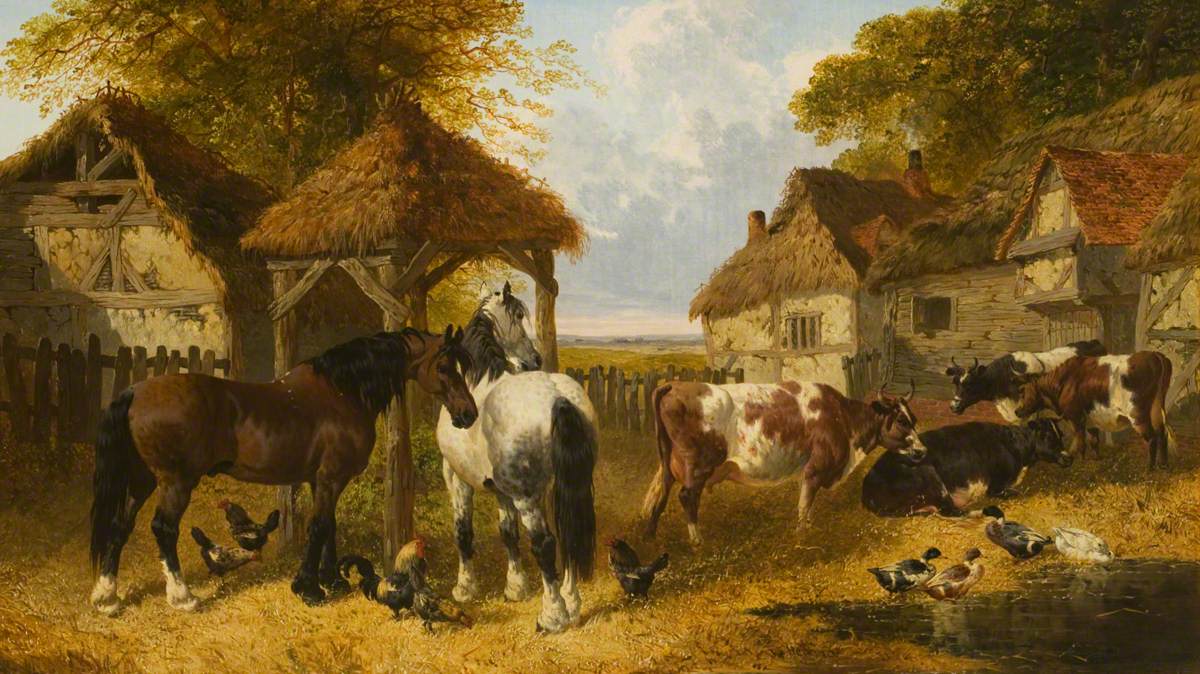 A Farmyard Scene with Horses, Ducks and Poultry