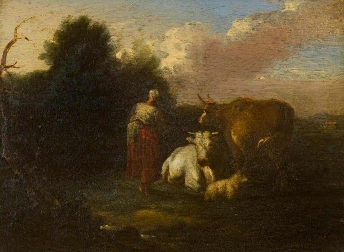 A Woman with Cattle and Sheep