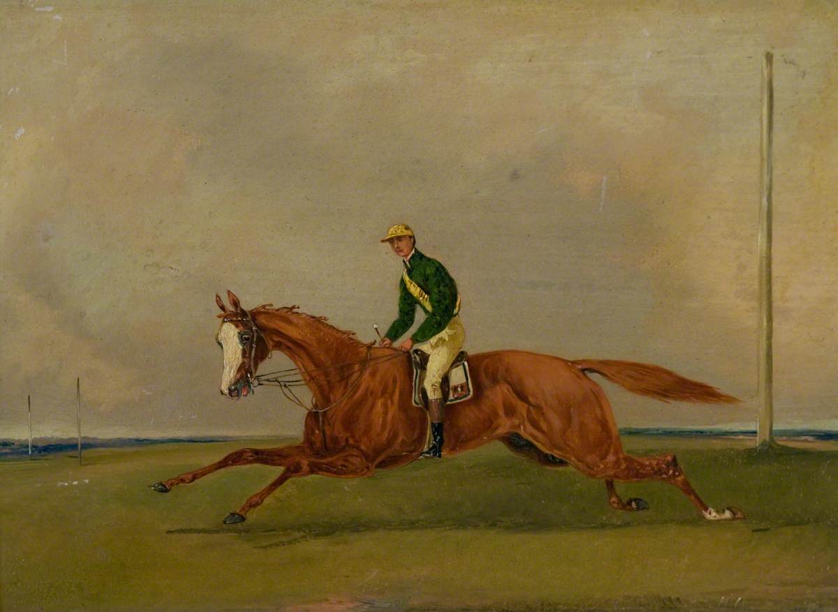 A Chestnut with the Jockey Up, with Green Colours