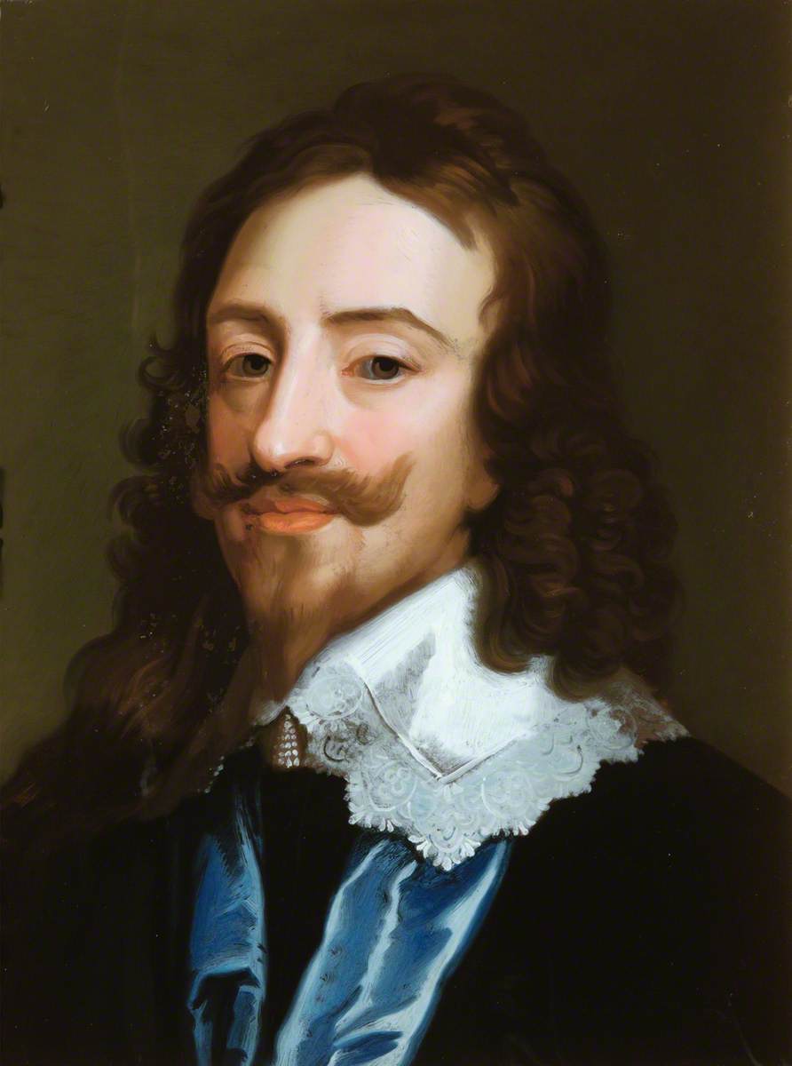 Charles I in a White Lace Collar and a Blue Sash