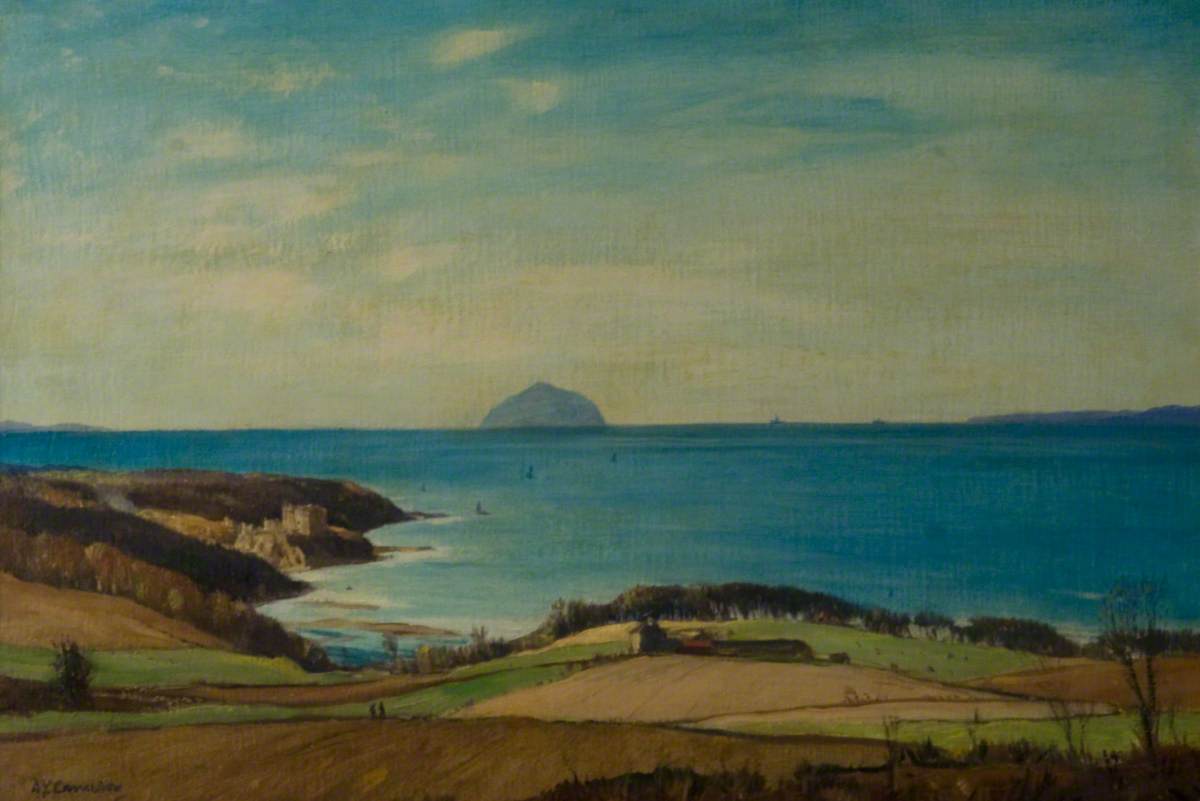View of Culzean Castle with Ailsa Craig in the Distance
