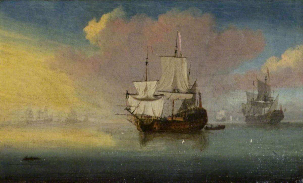 A Man-of-War and Other Vessels in a Calm Sea