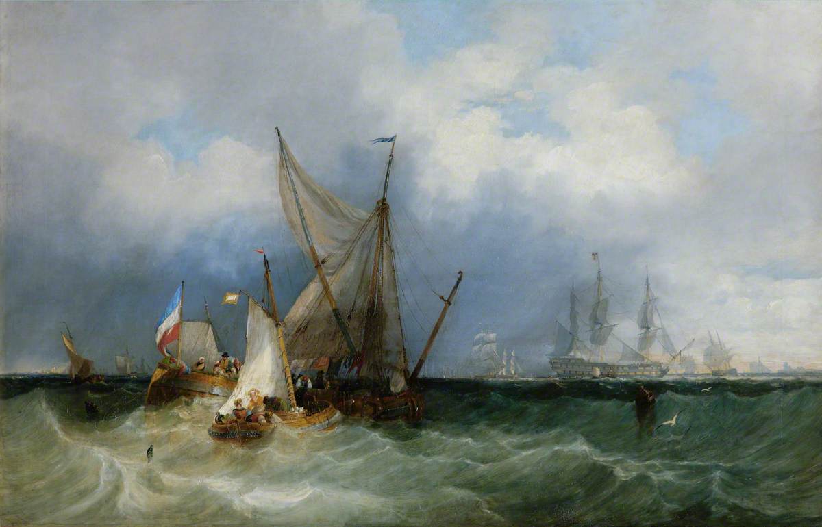 Dutch Vessels and a Man-of-War at Sea