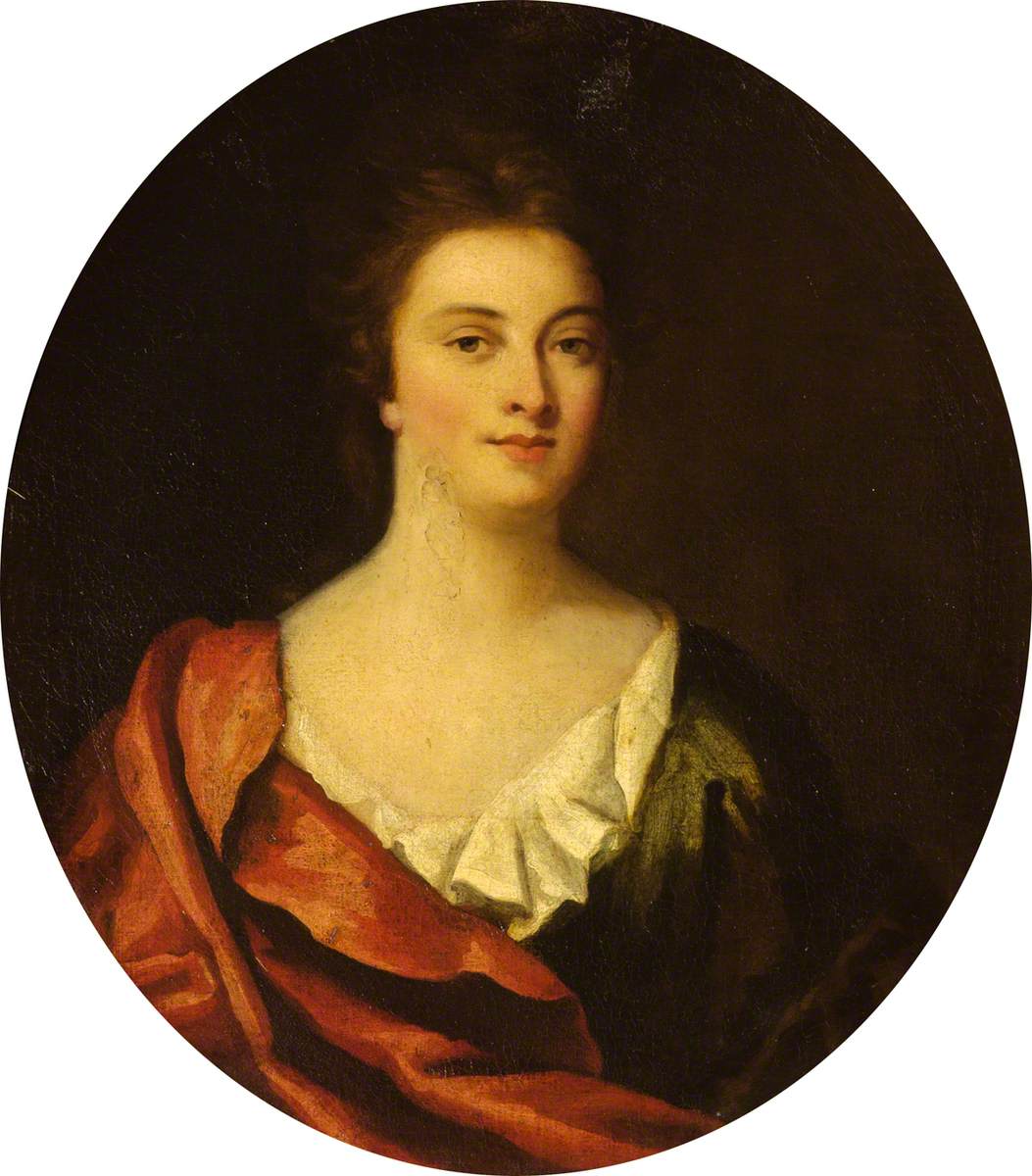 Portrait of a Lady in a Green Dress and a Red Cloak