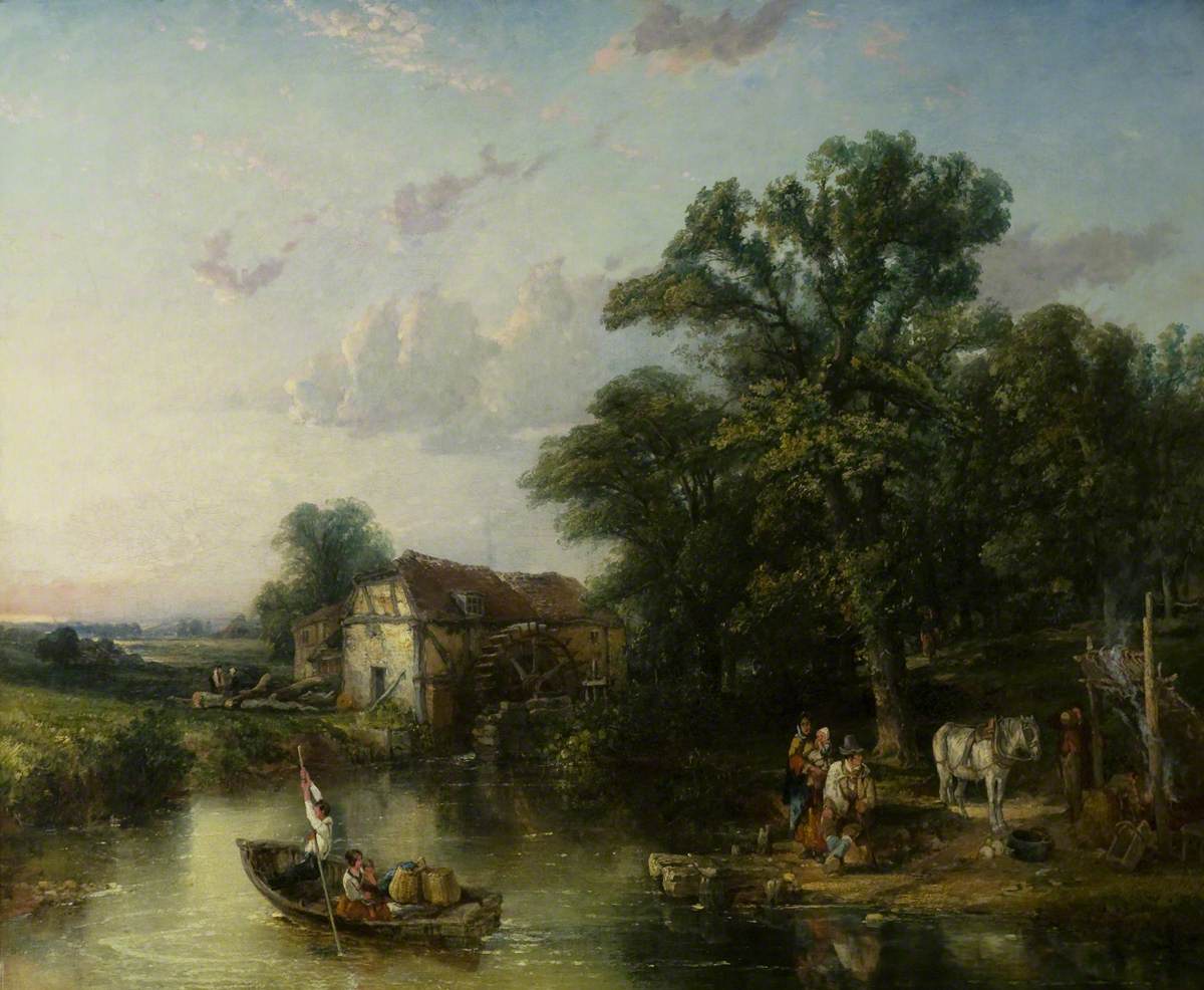 A Wooded Landscape with a Mill and Peasants