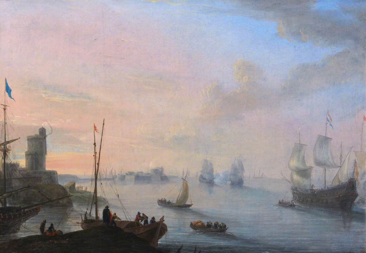 Coastal Scene with Sailing Ships and Rowing Boats