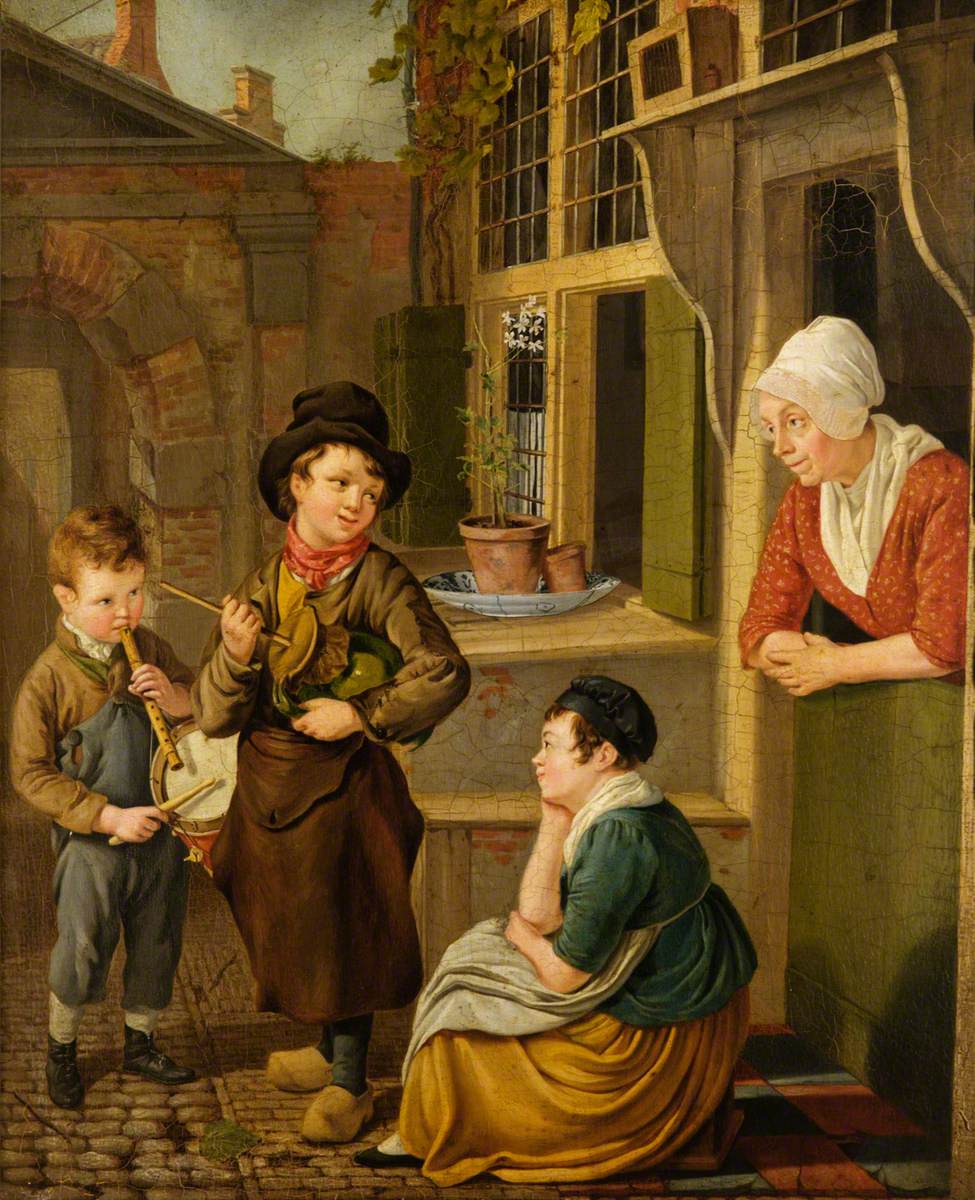 A Woman and Children in a Yard