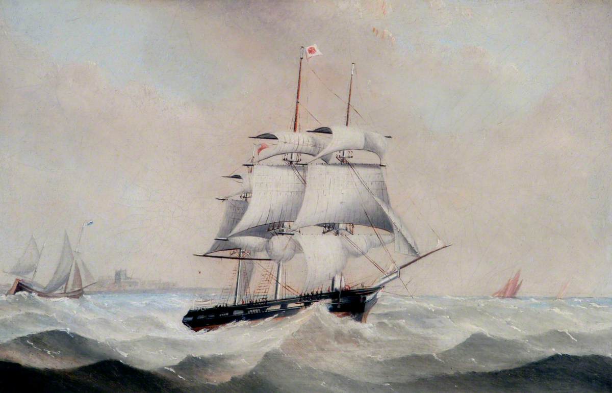 A Fully-Rigged Ship in a Choppy Sea off Hartlepool, Tees Valley