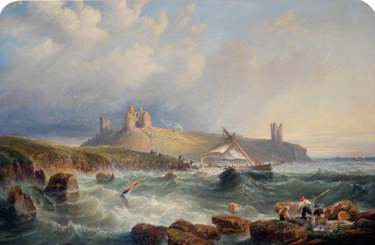 A Cutter in Distress to the South of Dunstanburgh Castle, Northumberland