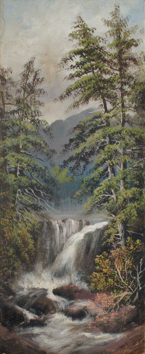 Waterfall with Pine Trees
