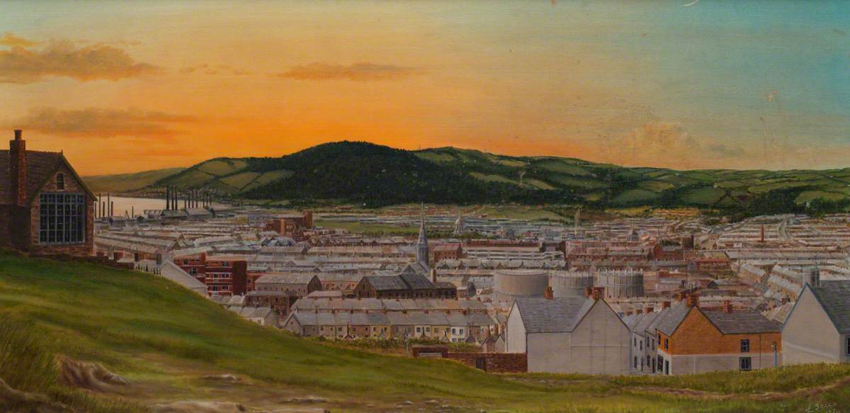 Townscape, Evening in Llanelli from Bigyn Hill Art UK