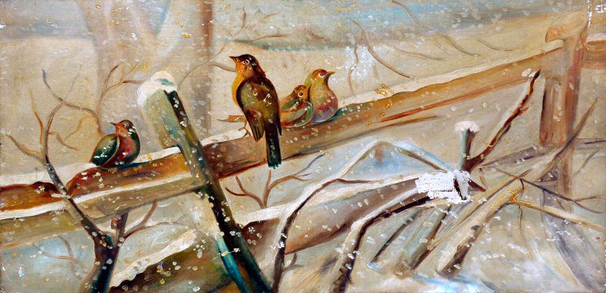 Four Birds in a Winter Scene