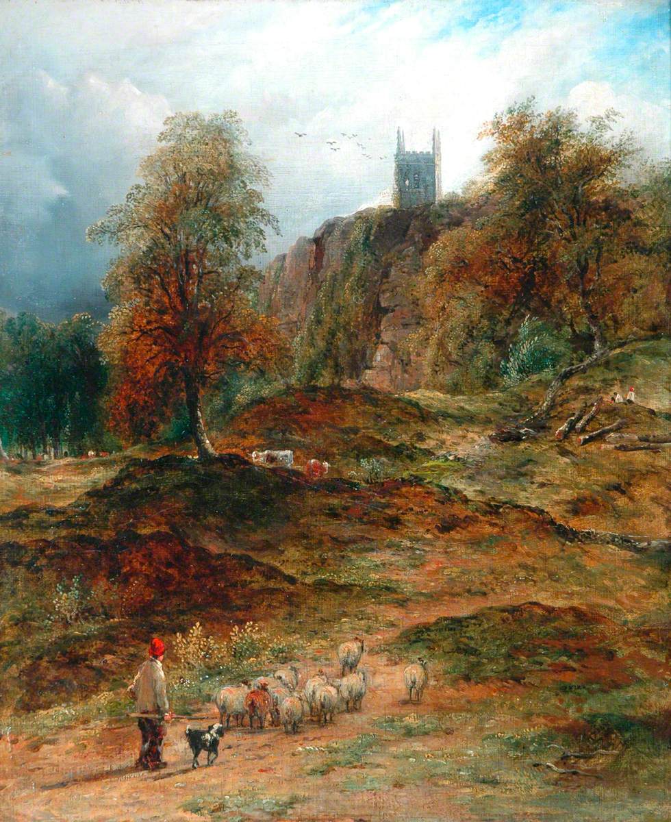 Landscape with Shepherd, Driving Home the Flock (Derbyshire)