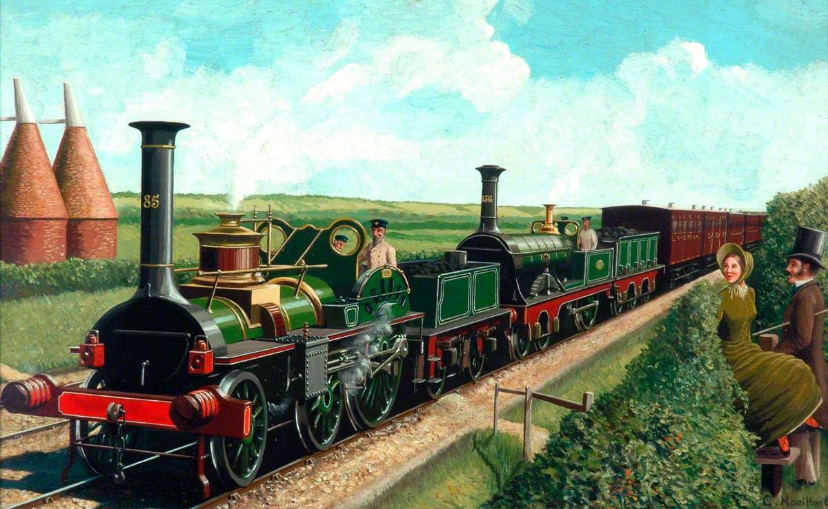 South Eastern Railway Train in Kent Countryside Hauled by 4–2–0 Locomotives Nos.85 and 136