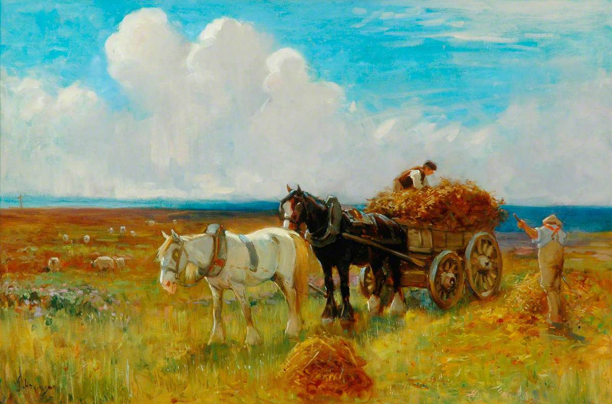 Hay Cart Pulled by Two Horses