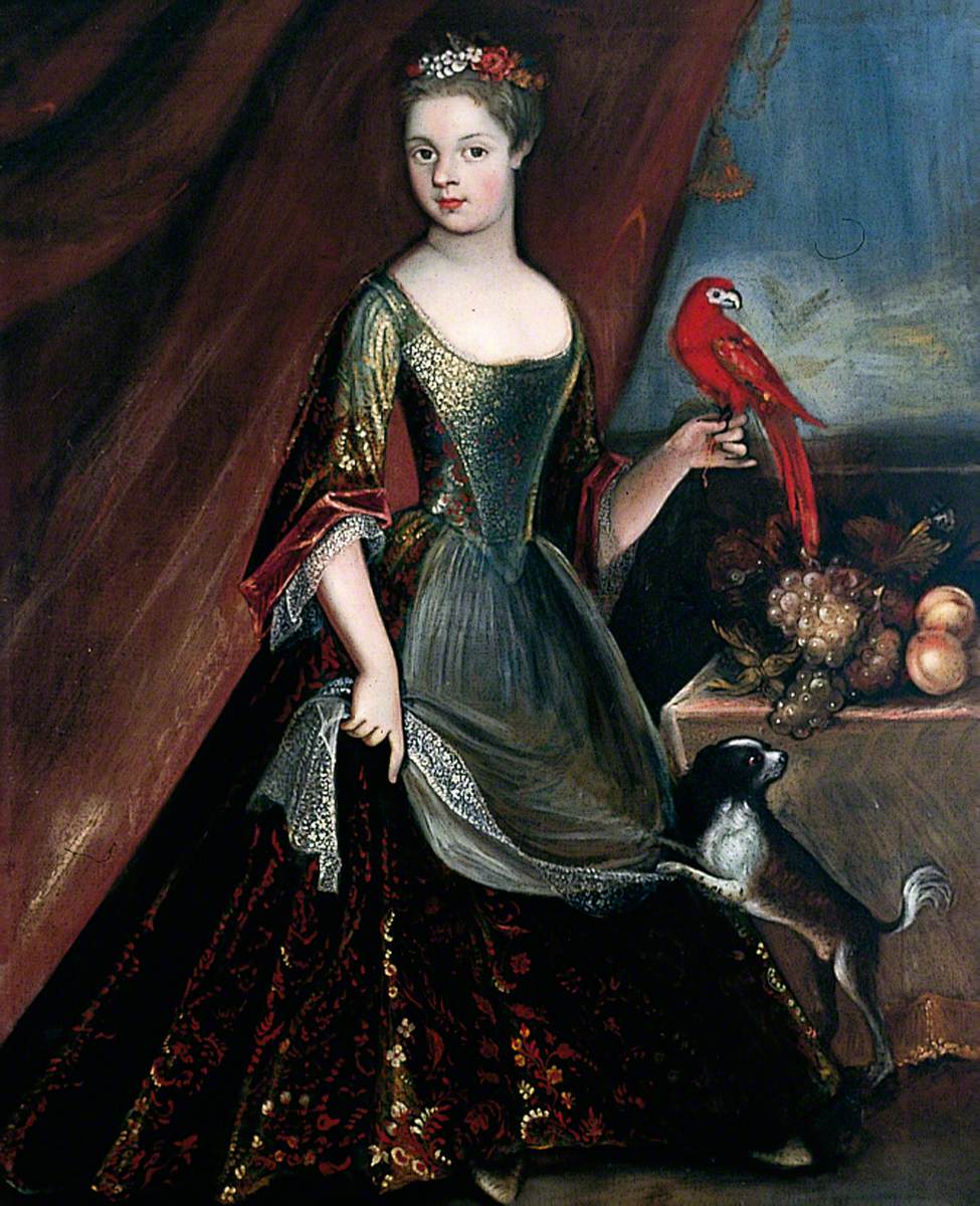 Portrait of an Unknown Girl in Green Dress with Parrot