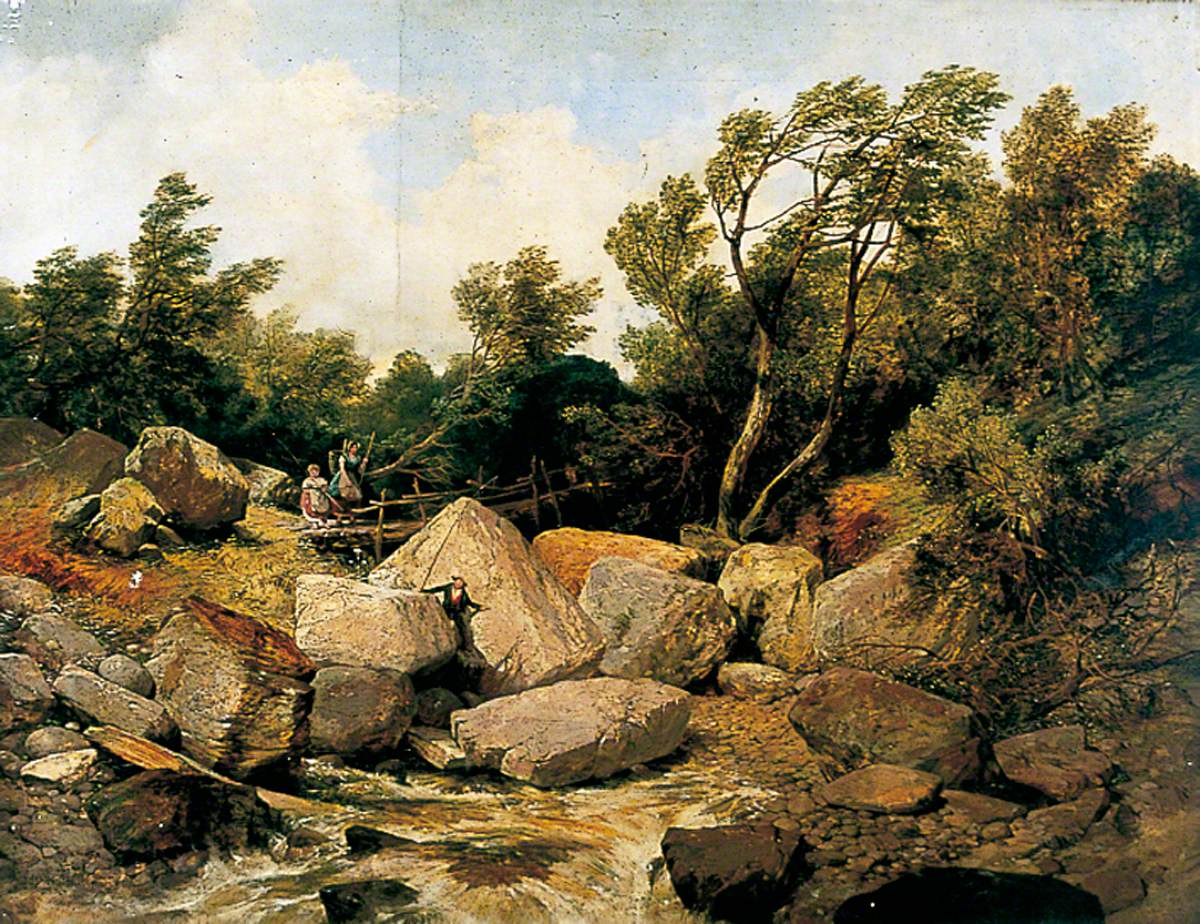 Rocky Landscape with Stream and Bridge
