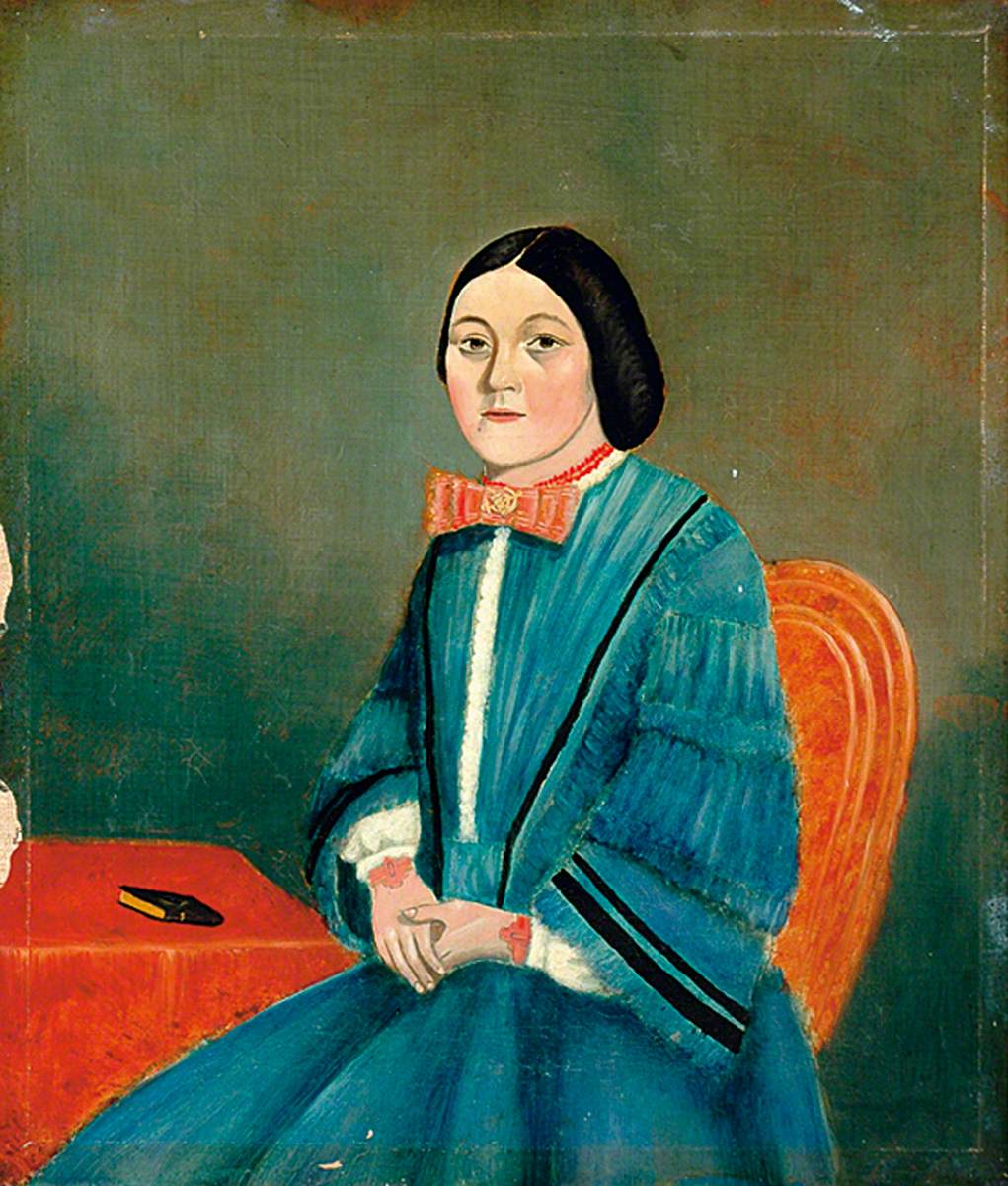 Portrait of a Young Woman Wearing a Blue Dress