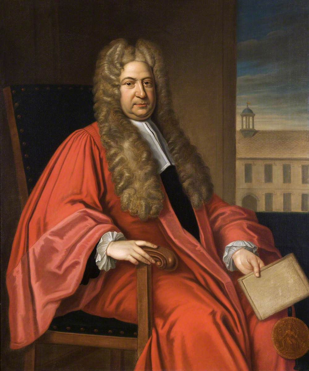 Sir Nathaniel Lloyd (1669–1745), Benefactor (with Trinity Hall in the background)