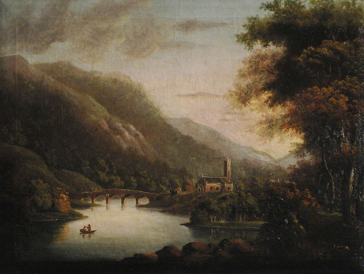 River Scene with a Chapel by Five Arched Bridges