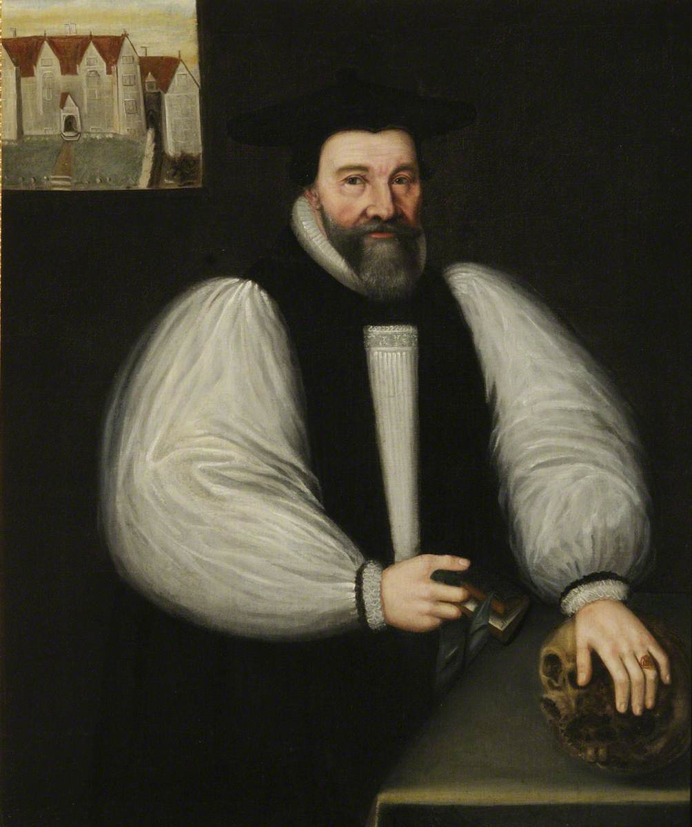John Bancroft (1574–1641), DD, Master (1610–1632), Bishop of Oxford (1632–1640), with a View of Cuddesdon Rectory (which he built) in the Background