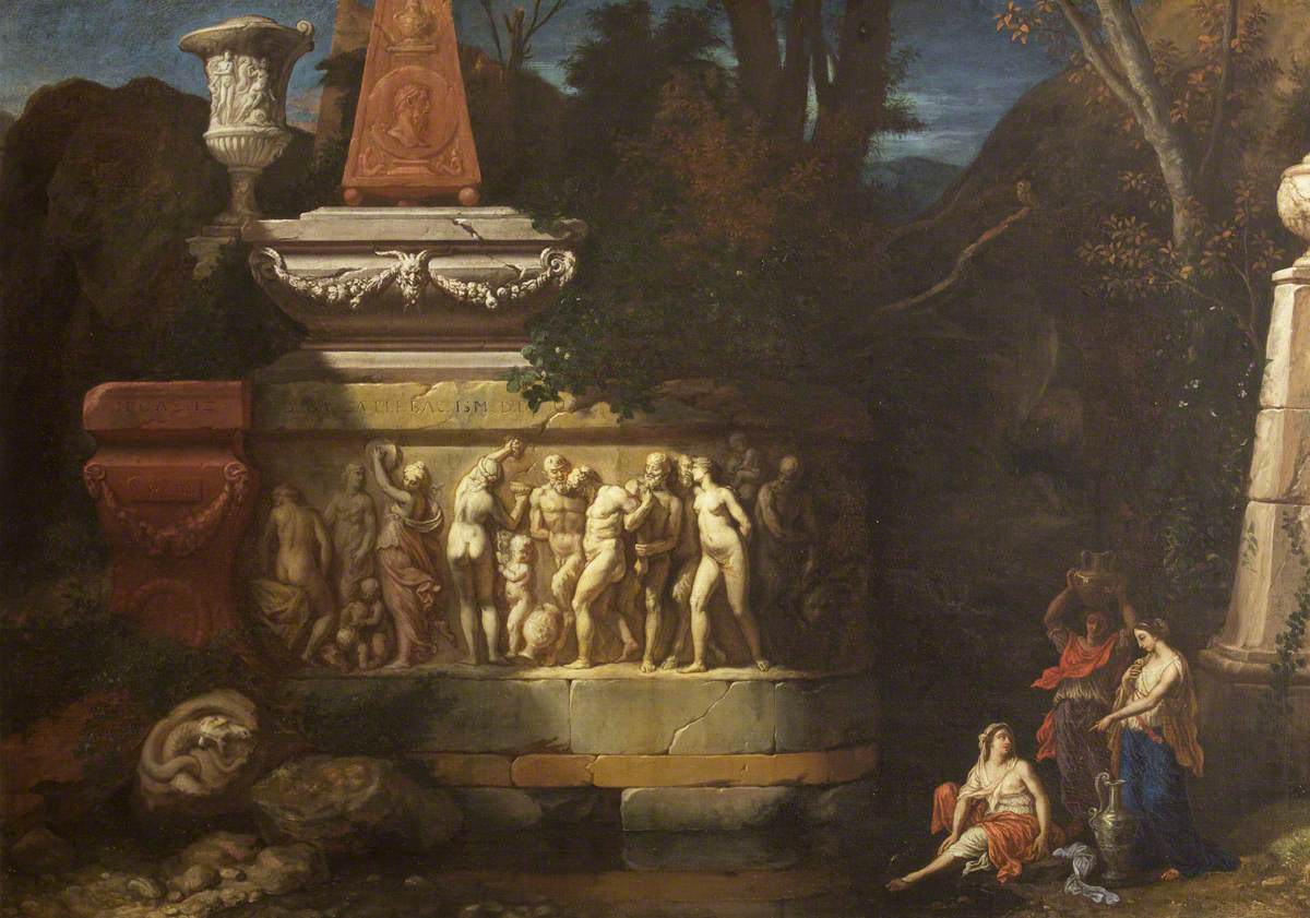 Three Nymphs by a Pool before a Sarcophagus