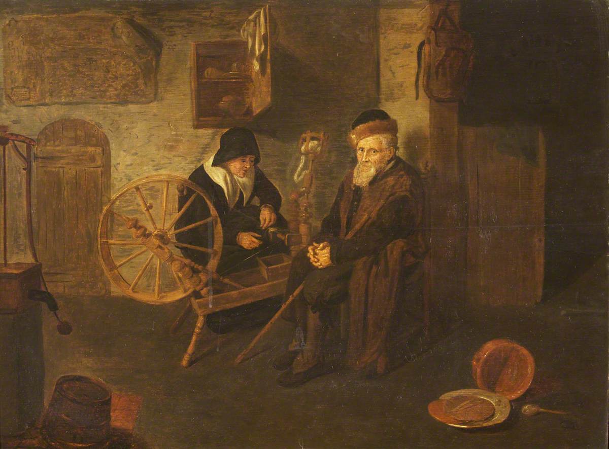 Interior with Old Man and Old Woman Spinning