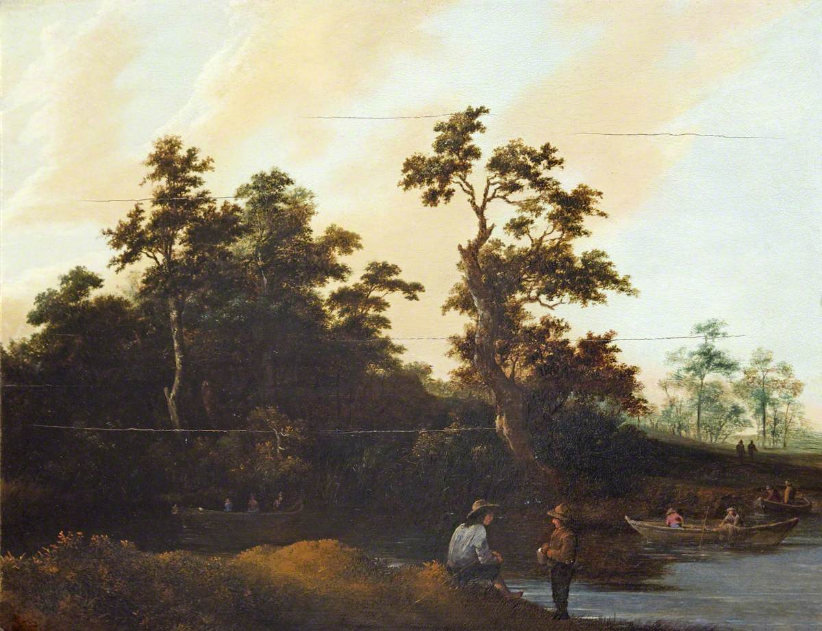 Figures in Rowing Boats on a Wooded River
