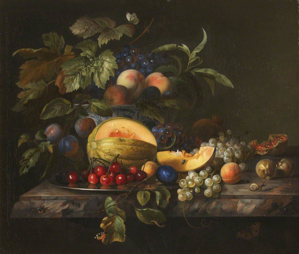 A Melon, Cherries, Grapes, and Other Fruit