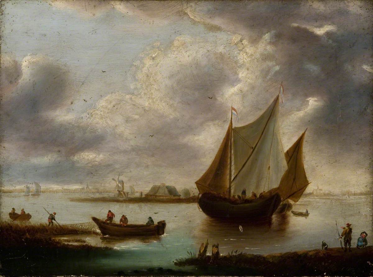 River Scene with Fishing Boats