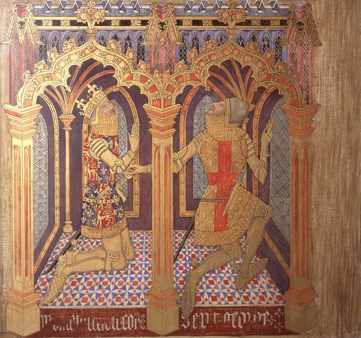 Reconstruction of Medieval Mural Painting, Donors King Edward and Saint George