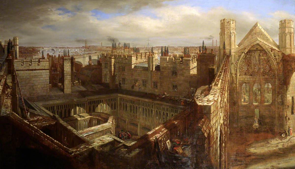 Panorama of the Ruins of the Old Palace of Westminster, 1834 | Art UK