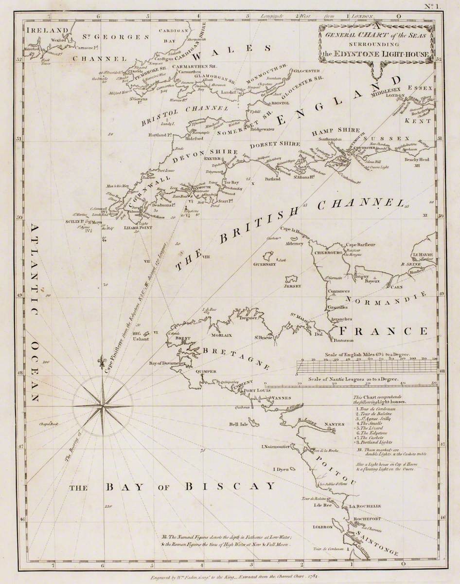 General Chart of the Seas Surrounding the Edystone Lighthouse