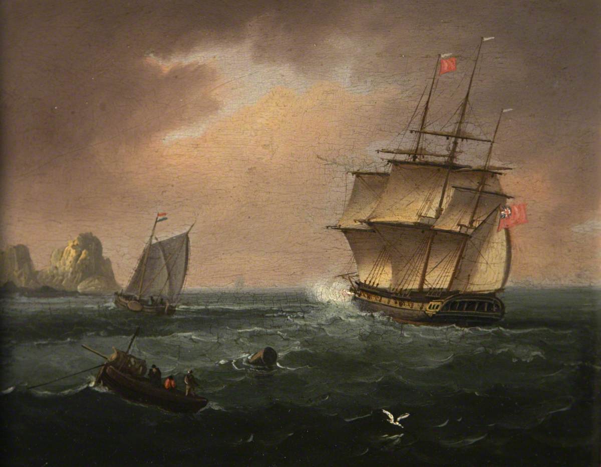 A British Frigate Firing a Warning Gun to a Dutch Coastal Vessel
