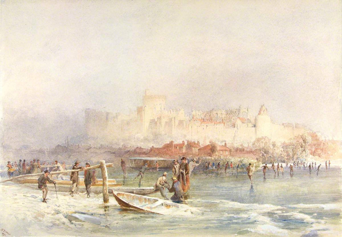 Windsor Castle from the River, with Figures Skating Art UK