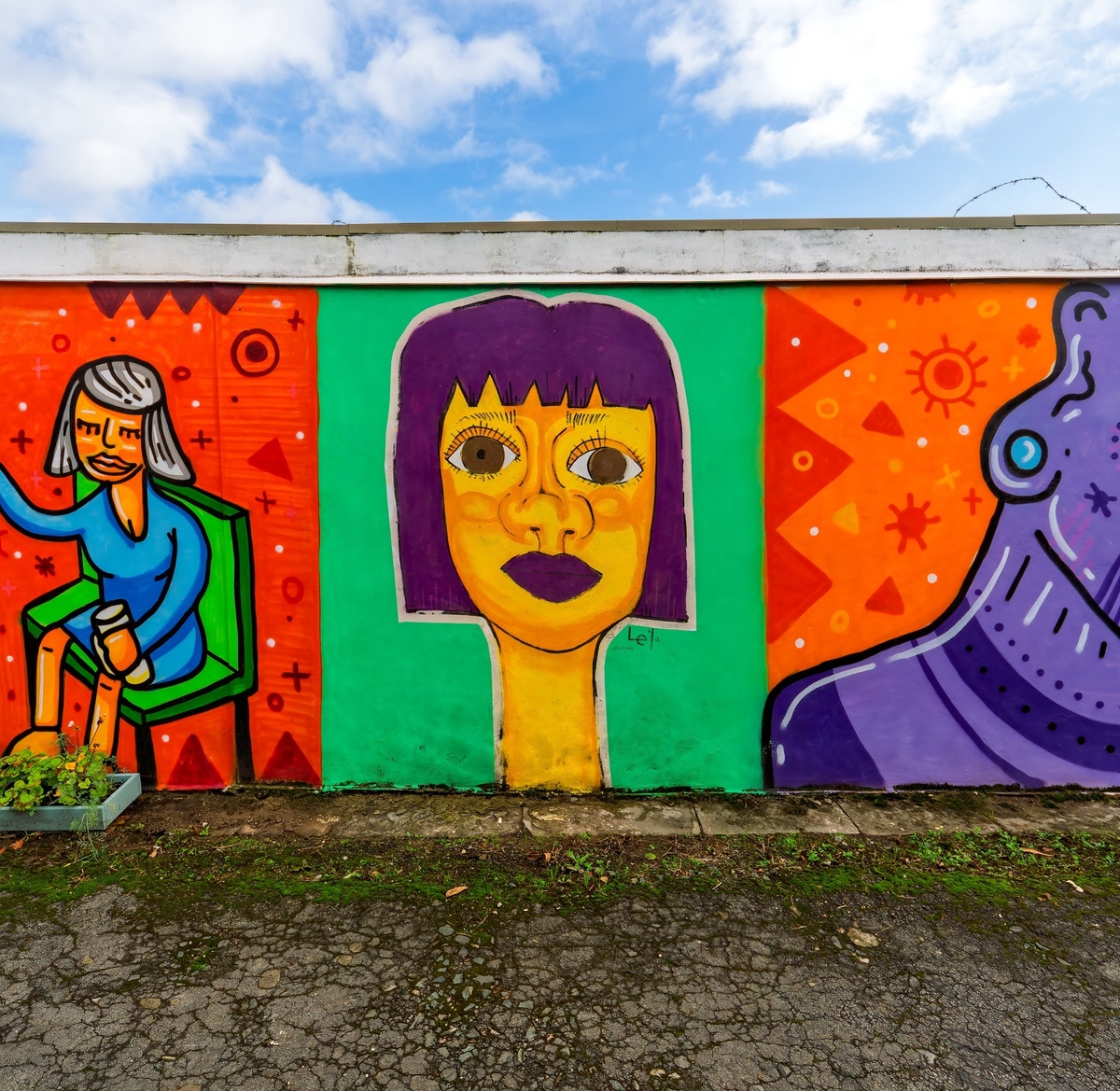 Girl with Yellow Face and Purple Hair
