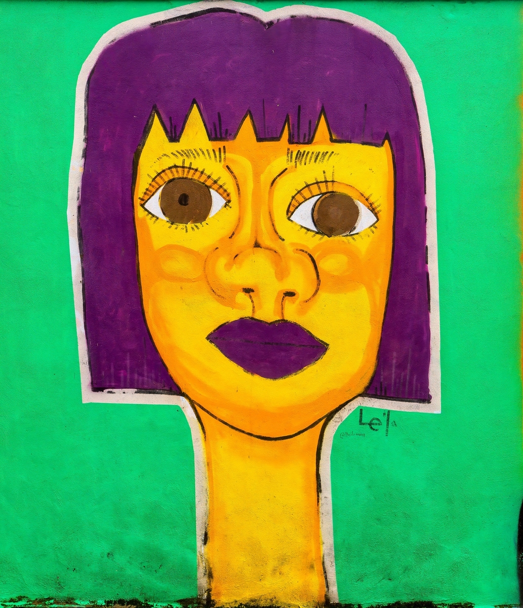 Girl with Yellow Face and Purple Hair
