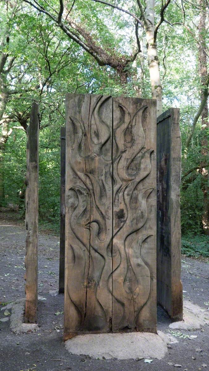 Four Carved Wooden Standing Boards Art UK