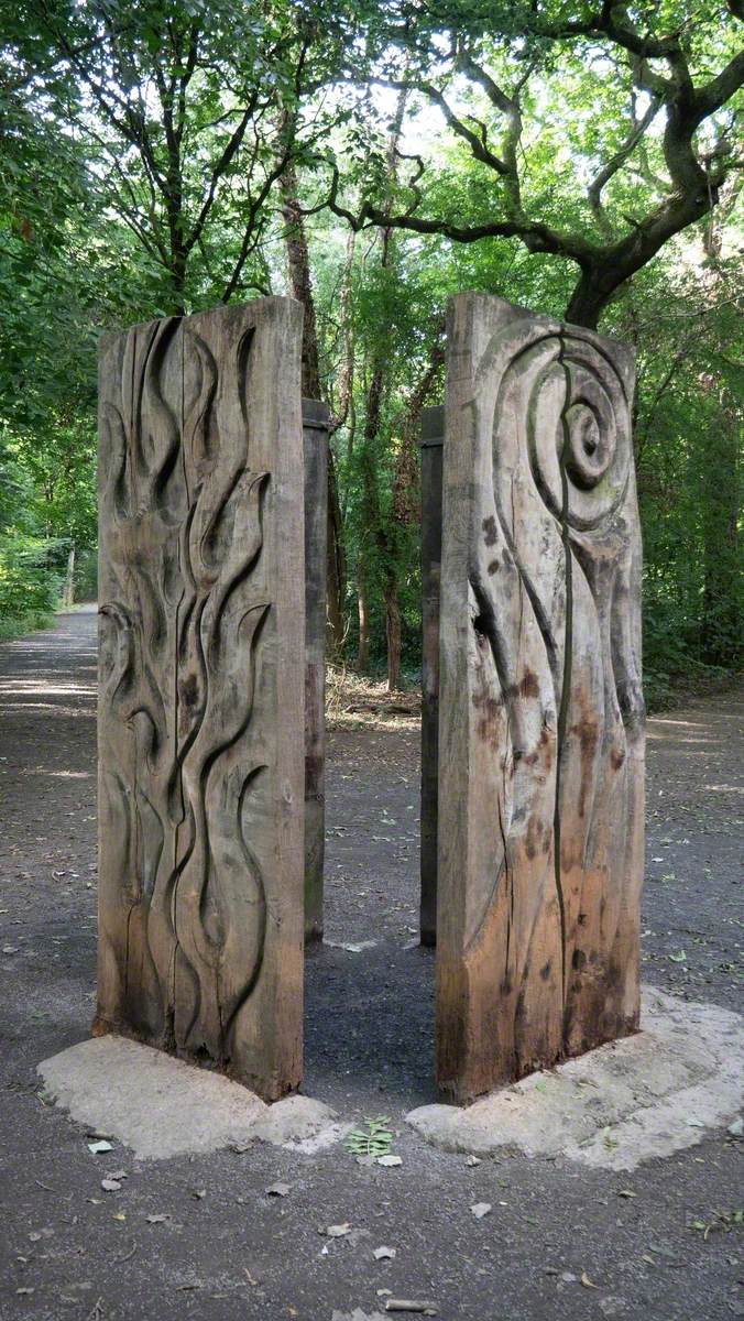 Four Carved Wooden Standing Boards Art UK