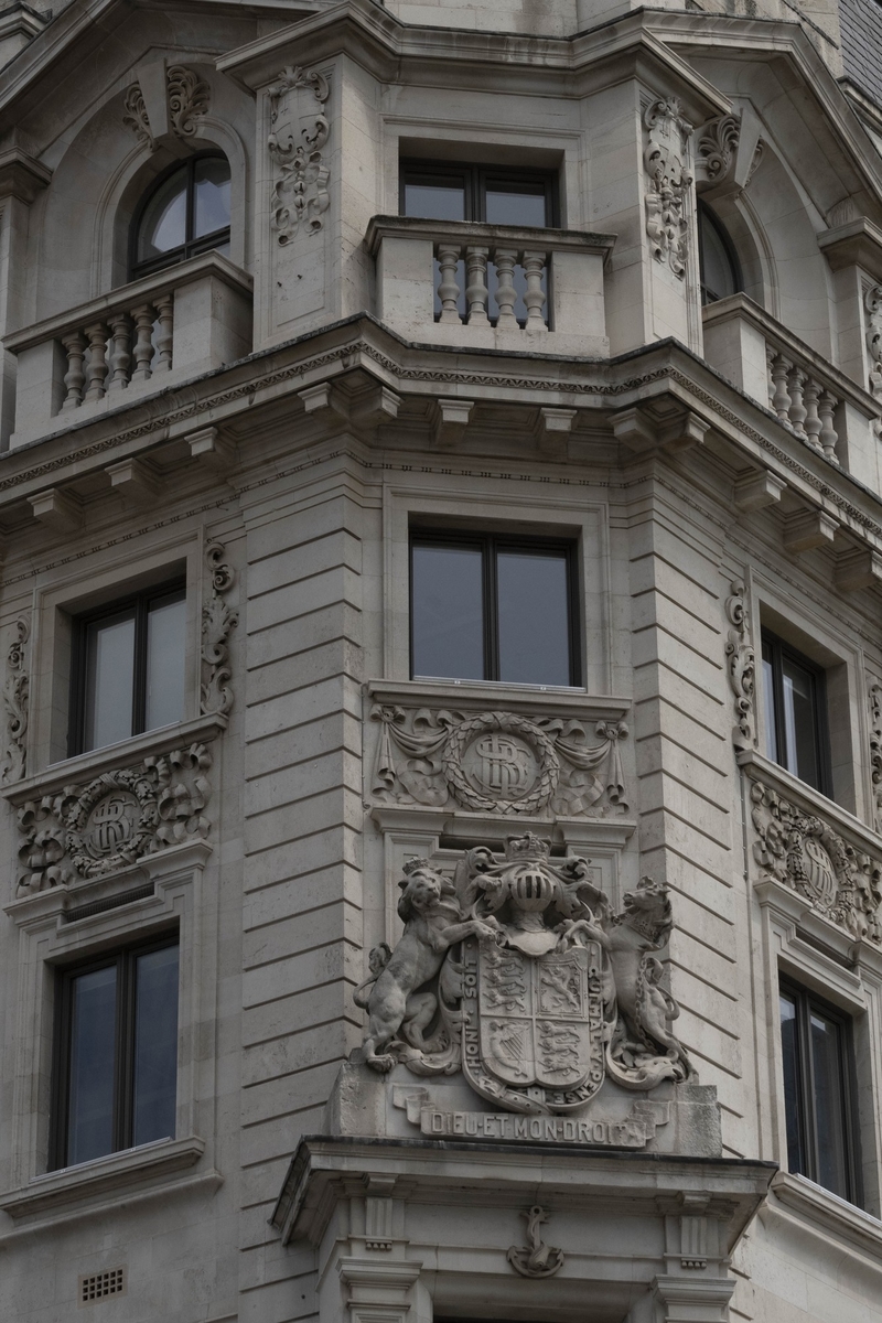 Clock Tower with Allegorical Figures and Heraldic Crest