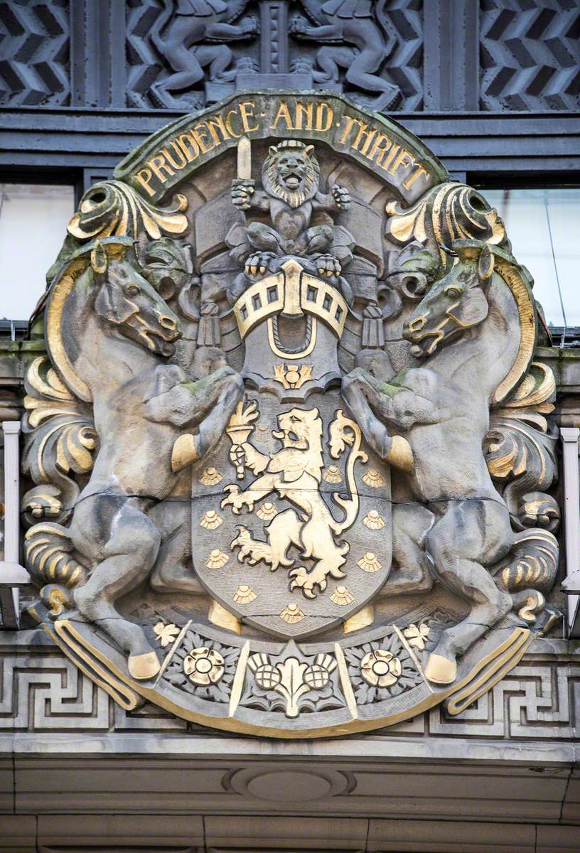 Relief Panels of Virtues, Royal Arms of Scotland, and Associated Carving