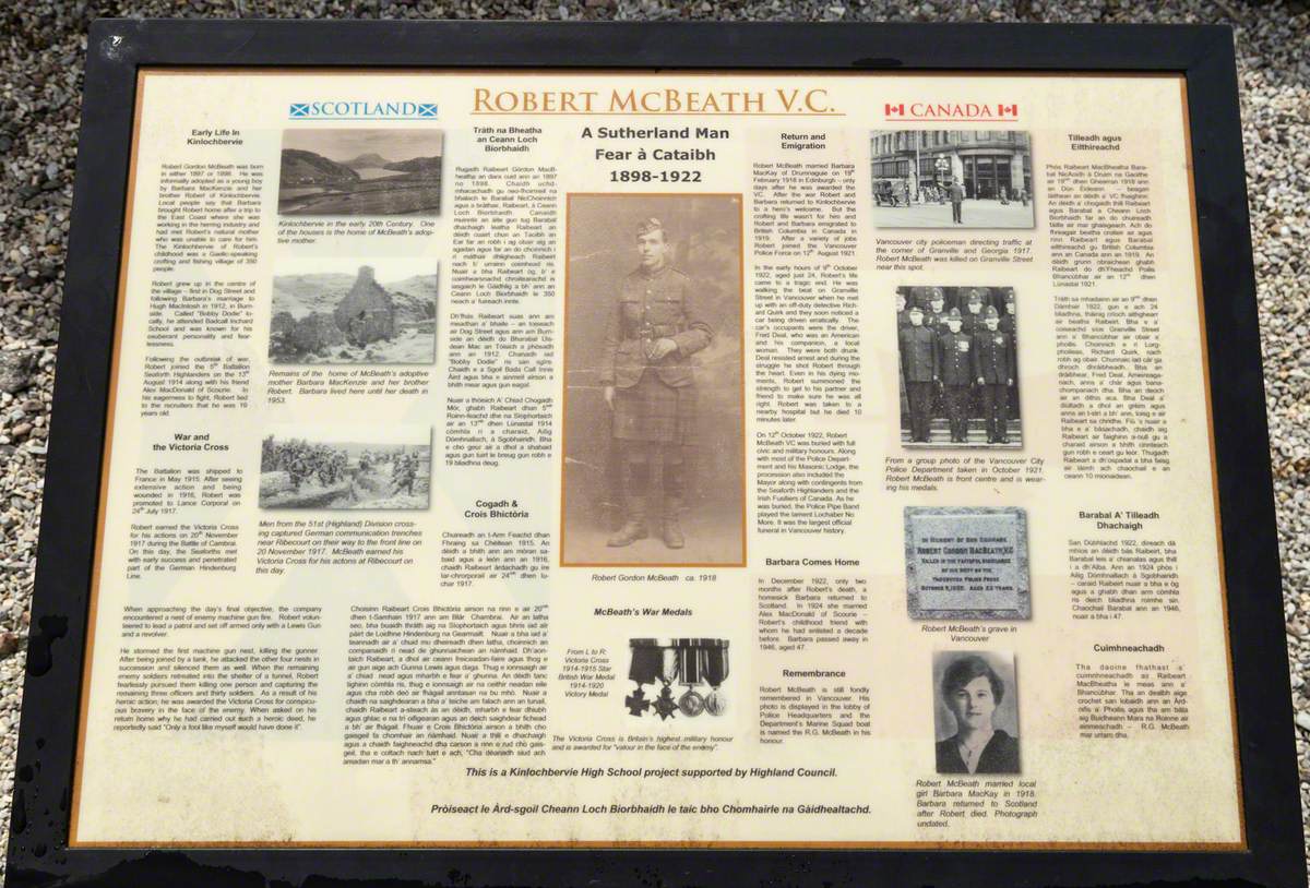 Memorial for Robert Gordon Macbeath (1898–1922), VC