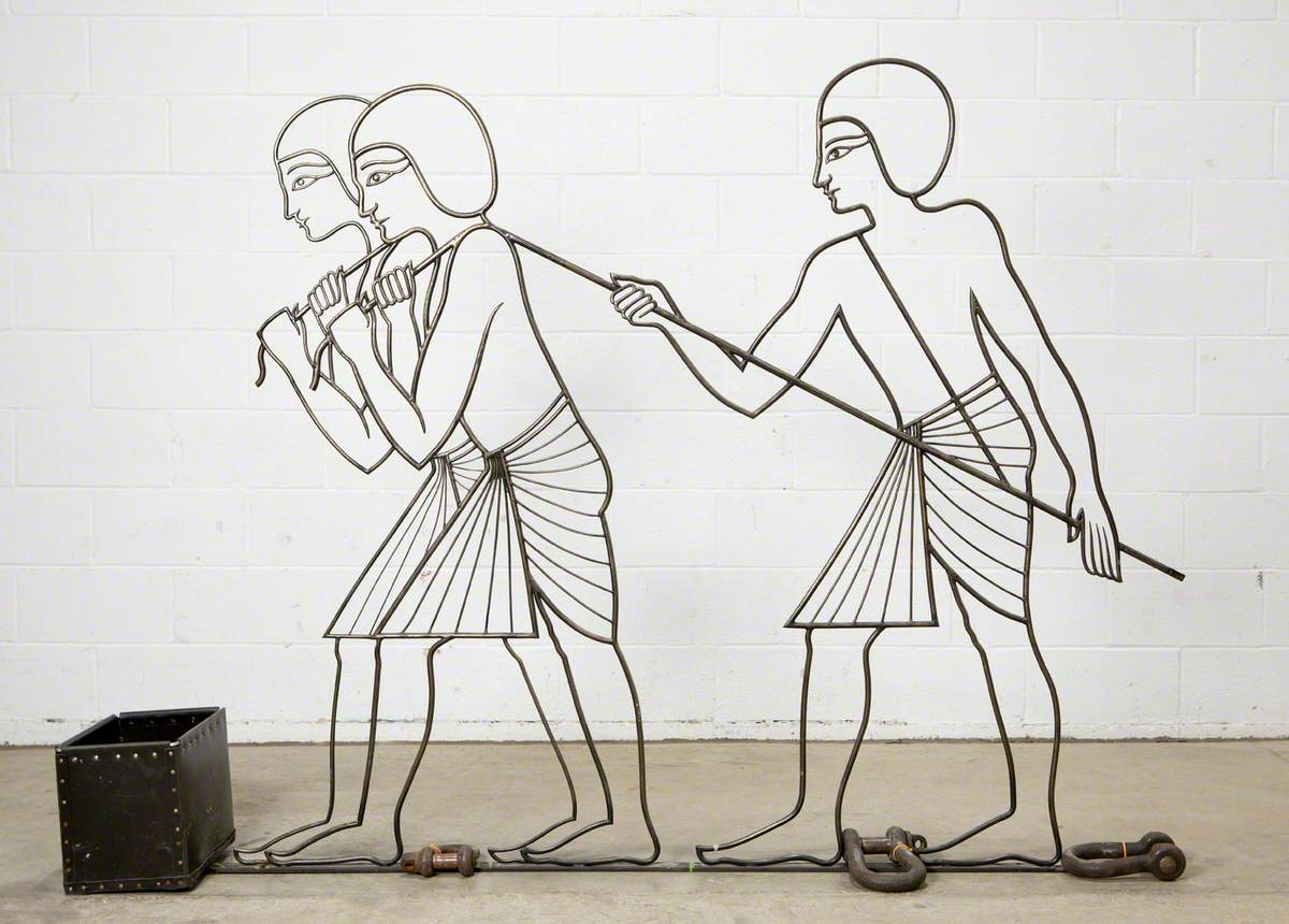 Egyptian Agriculture: Three Egyptian Men, One Supporting and Two Pulling a Plough