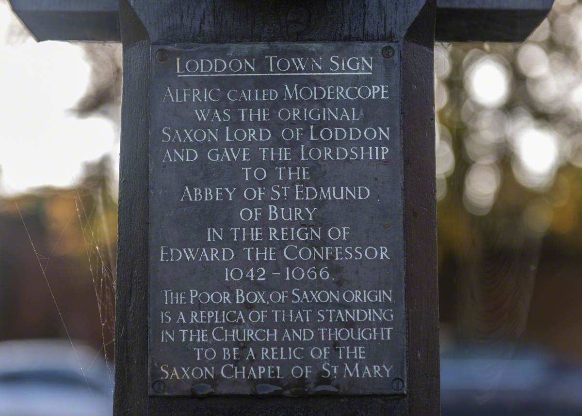 Village Sign with Statue of Aelfric Modercope