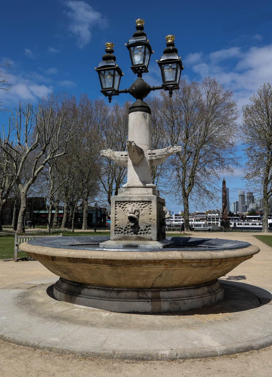 Dolphin and Boat Fountains and Lanterns